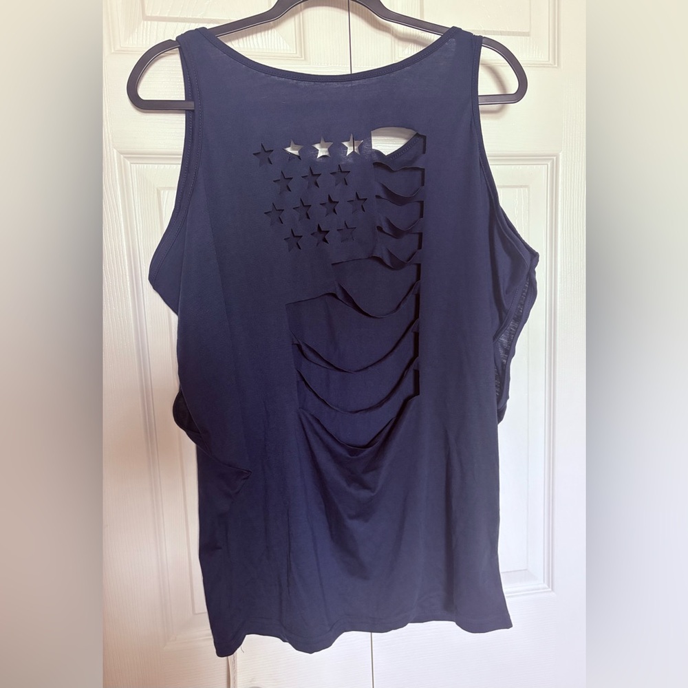 Women’s Navy Cutout Flag Cold Shoulder Top